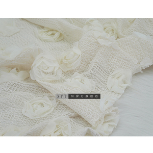 镂空仿马海毛线布料米白色立体花朵连衣裙旗袍设计师服装纯色面料