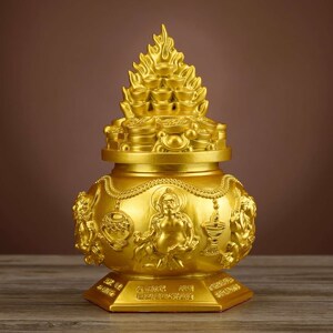 纯铜五路财神聚宝盆招财聚财摆件五色财神宝瓶黄财神店铺开业礼品