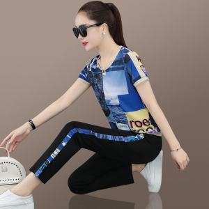 阿迪达斯官方专柜正品运动服套装女夏两件套洋气气质短袖休闲夏装
