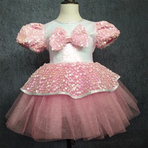 儿童纱裙演出服女童粉色亮片连体蓬蓬裙表演服幼儿舞蹈可爱公主裙