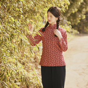 新款村姑服装女纯棉小碎花上衣老式怀旧衣服抖音直播农村花布衣服