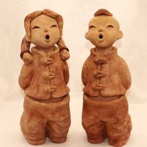 手工陶艺人物 创意泥人 陶土娃娃人物 陶瓷娃 陶人泥塑长脖子摆件