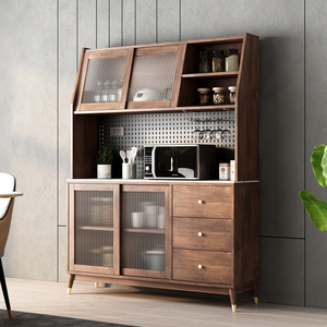 北欧实木餐边柜一体靠墙高柜现代简约家用茶水柜储物柜厨房置物柜