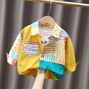 小童长袖衬衫男女童上衣春秋装宝宝外套韩版儿童百搭衬衣潮流酷。