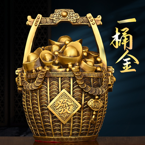铜一桶金摆件纯铜元宝存钱聚宝盆客厅门店柜台装饰大号龙头一桶金