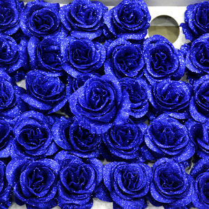蓝色妖姬仿真花金粉玫瑰花头水晶玫瑰玫瑰花头diy花束材料30朵
