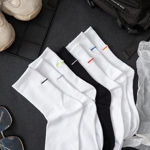 李宁白色袜子女ins潮流纯棉中筒袜后跟线条刺绣简约学院风运动袜