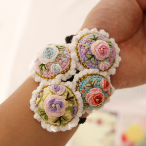 法式田园浪漫花朵毛线钩编织刺绣森系少女金线圆花边发圈皮筋头绳