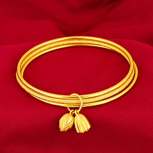 老凤祥云999足金手镯24k黄金三生三世镯子3d硬金两世欢莲蓬手环女