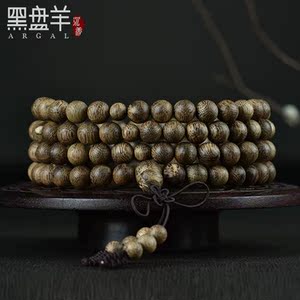 黑盘羊柬埔寨菩萨龙鳞纹31.1克8mm 108颗念珠沉香手串9.9分沉手链
