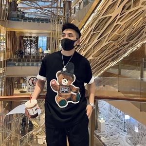 宋亚轩同款夏季衣服潮牌小熊戴帽时尚潮流短袖t恤男