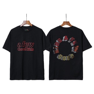 新款国潮fff马思唯联名afgk彩色渐变烫钻字母短袖男女情侣宽松t恤