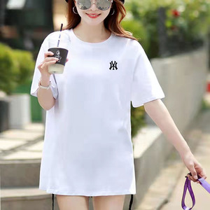 品牌纯棉中长款白色短袖t恤女夏季2024年新款宽松圆领 上衣打底衫