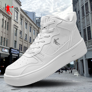 乔丹女鞋小白鞋厚底增高休闲鞋纯白色百搭高帮运动鞋冬款保暖板鞋