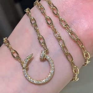 cartier/卡地亚钉子项链18k玫瑰金带钻满钻粗版锁骨链毛衣链吊坠