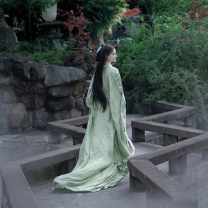 魏晋风汉服女绿色江南风古装交领大袖襦古风舞蹈演出服装仙气飘逸