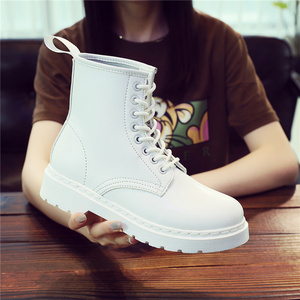 白色大码马丁靴男女高帮真皮英伦潮流全白皮靴夏季透气情侣8孔