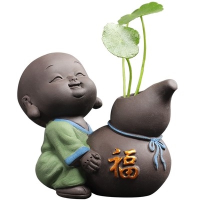 婵意摆件佛系复古花盆摆件中式家e居古风客厅禅意小和尚花器.