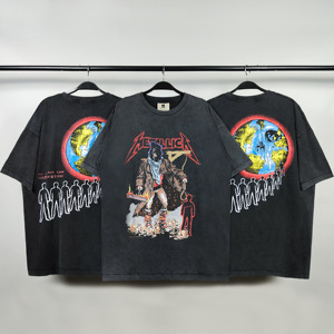 vintage metallica地球人t恤宽松水洗做旧vtg金属乐队高街fog短袖