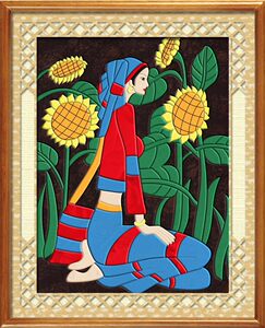 diy手工布贴布嵌拼布画材料包少数民族人物阳光情布艺30x40cm