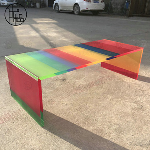 网红ins亚克力透明茶几彩虹七彩色极简约北欧长方形设计师茶桌子