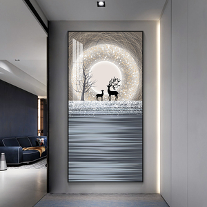 2021新款玄关装饰画竖版走廊过道挂画现代简约客厅星空福鹿壁画