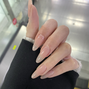 欧美辣妹显白穿戴假指甲肉色甲片光疗延长温柔茶冻色清透裸色美甲