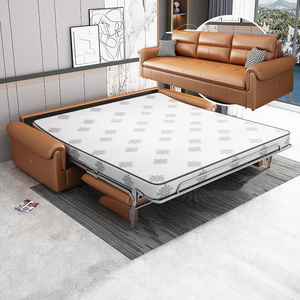 北欧高端真皮沙发床翻转自带床垫折叠多功能可睡觉两用客厅梳化床