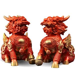 全铜飞天火麒麟摆一对红色翅膀家居客装带饰厅搬家件开业jt004乔