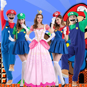 万圣节成人cosplay超级玛丽马里奥演出服 背带裤裙套装桃花公主裙