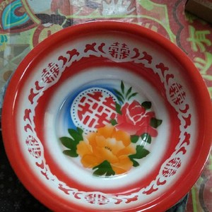 红色洗脸盆大号36cm38cm老式传统陶瓷盆家用厨房和面搪瓷双料嫁妆
