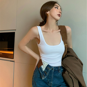 夏季百搭紧身高弹白色背心性感低胸小吊带修身外穿内搭无袖上衣女