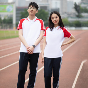 校服套装中学生夏季初中高中生红白短袖班服大学运动会t恤上衣