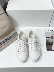 Celine/赛琳 新款女鞋白色帆布小白鞋低帮运动鞋厚底系带鞋