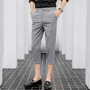 cathyladi男士休闲西装潮流九分垂感西裤修身小脚百搭刺绣七分裤