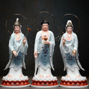 汉白玉西方三圣神像阿弥陀佛像南海观世音菩萨站大势至家用摆件