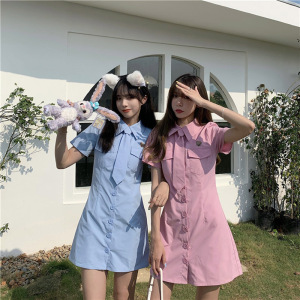不一样闺蜜装裙子夏季姐妹装ins风三人学院风领带衬衫连衣裙女潮