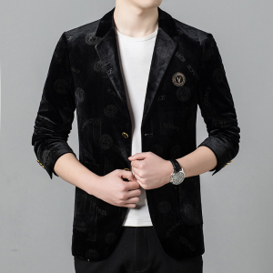 奇 阿玛尼亚品牌西服男秋冬季新款高端金丝绒商务小西装高级外套