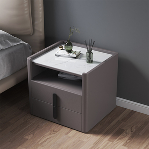 轻奢实木落地式床头柜简约现代卧室皮质床边柜迷你小型收纳置物架