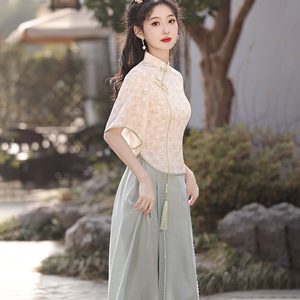 新中式旗袍汉服改良连衣裙女装2024新款夏季中国风两件套优雅长款