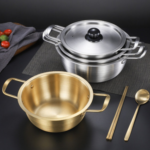 韩式拉面锅泡面锅韩国部队锅小煮锅加厚海鲜锅双耳汤锅家用煮面锅