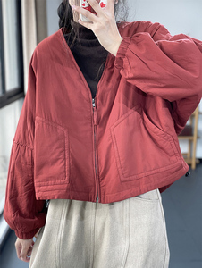 文艺蝙蝠袖棉衣女冬季韩版宽松显示个性夹棉拉链开衫短外套棉服女