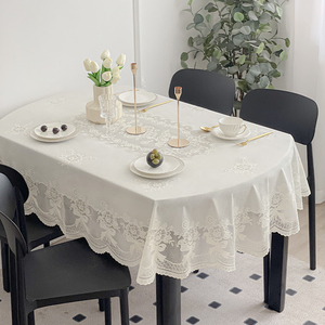轻奢氛围感椭圆形餐桌布北欧INS风长方形PVC蕾丝防油防水茶几台布