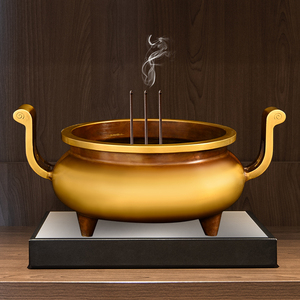 铜香炉摆件黄铜双耳三足炉家用供养财神观音供佛炉大号线香插香炉