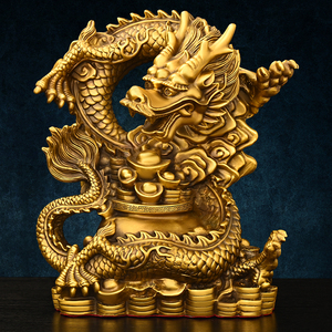 铜龙摆件纯铜聚宝盆龙生肖龙五爪龙客厅办公室装饰大号元宝龙祥龙