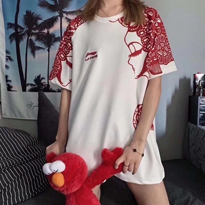 lining中国李宁国粹剪纸脸谱印花国潮中国风半袖情侣t恤短袖男女