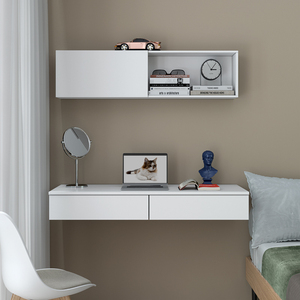现代简约小户型挂墙书桌书架组合壁挂式北欧梳妆台卧室悬空电脑桌