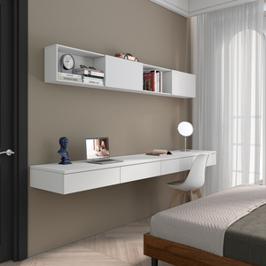 现代简约小户型挂墙书桌书架组合壁挂式北欧梳妆台卧室悬空电脑桌