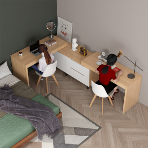 北欧双人书桌卧室两人电脑桌简约家用伸缩办公桌转角学生学习桌柜