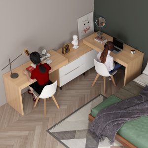 现代简约双人书桌斗柜转角两人电脑桌家用写字书台北欧拐角办公桌